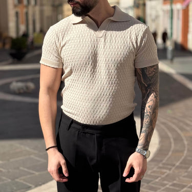 Polo sabbia traforata con scollo a V - FLAG STORE